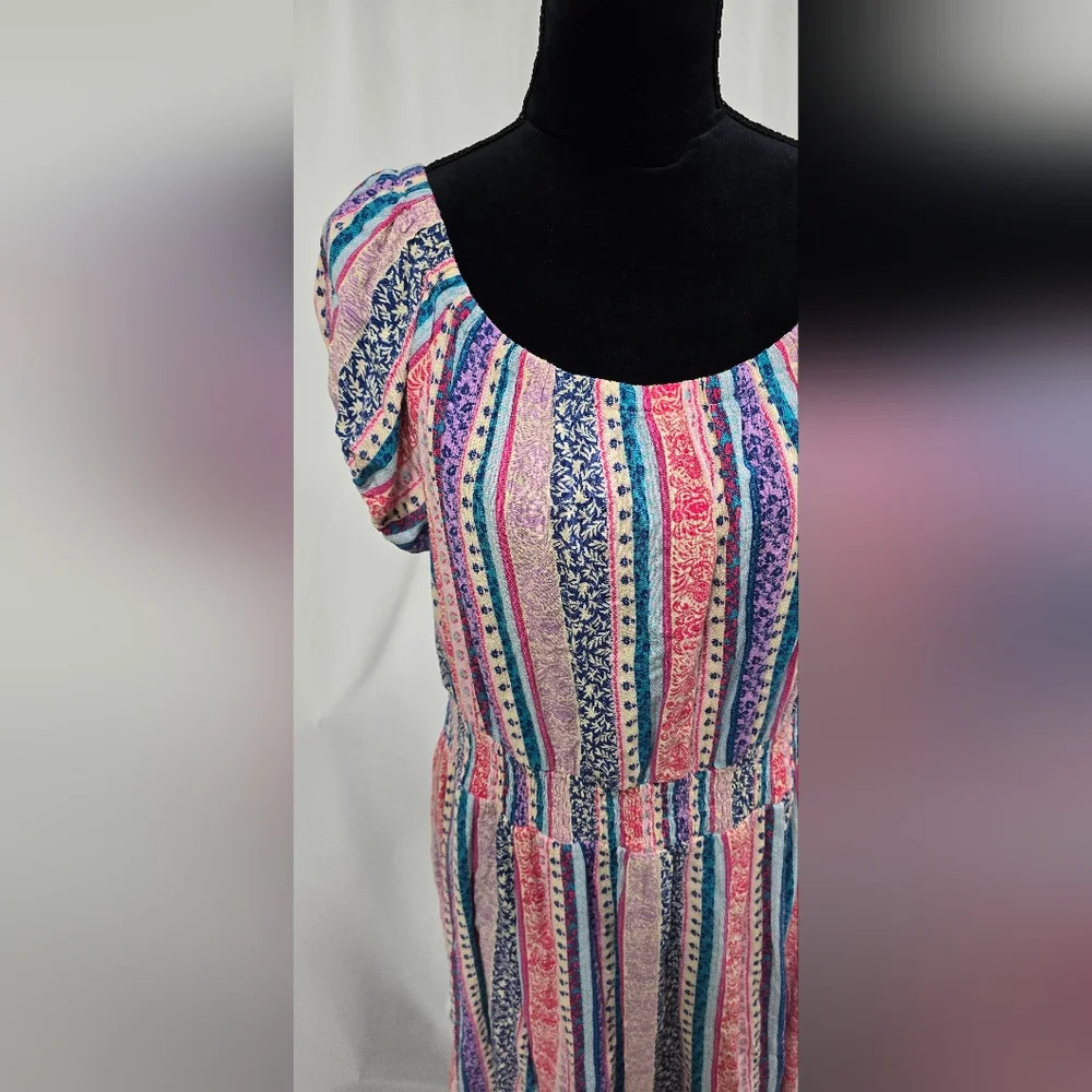Torrid plus size 1x mini lenny smocked off shoulder dress floral stripe festival - Picture 4 of 8